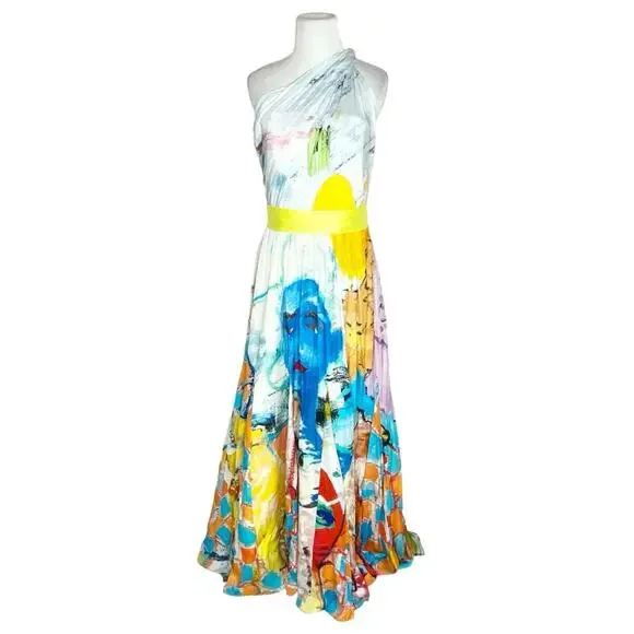 NWT Alice + Olivia x Kidsuper Milan One Shoulder Gown Dress in Colms Painting 10 - Picture 6 of 9